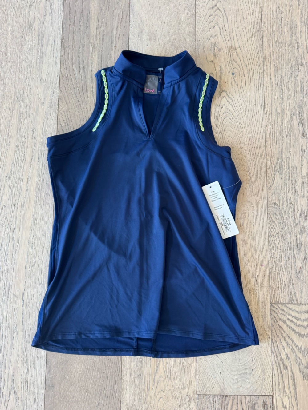 Lucky in Love Womens Sleeveless Ultimate Polo Navy Blue Small